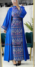 Royal Blue Satin Embroidered Dress and Abaya Set