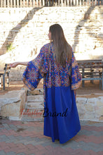 Blue and Golden Oversize Luxurious Full Embroidered Dress and Abaya Set