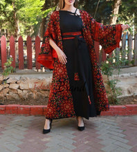 Black and Red Oversize Luxurious Full Embroidered Dress and Abaya Set