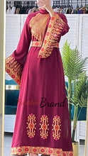 Stylish New Design Burgundy Embroidered Dress with Wide Embroidered Sleeves