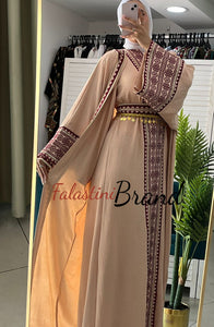 Royal Nude and Golden Embroidered Dress and Abaya Set