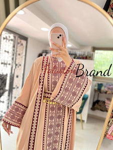 Royal Nude and Golden Embroidered Dress and Abaya Set