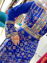 Unique Blue Indian Style Thobe Dress with Palestinian Embroidery