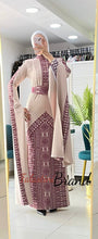 Beige Slim Cut Dress with Burgundy Embroidery and long Sleeves