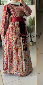 Very Luxurious Black and Red Malak Like Thob with Qasab Thread and Satin Details