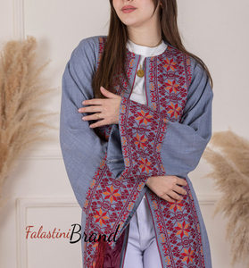 Grey Elegant Abaya with Unique Embroidery and Satin Belt