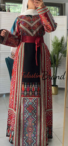 Very Luxurious Black and Burgundy and Turquoise Thob with Qasab and Satin Details