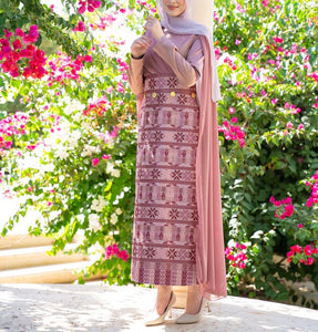 Classy Pink Embroidered Dress with Shoulder Drapes