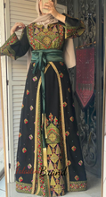 Lavish Black and Green Thob Dress with Detachable Back Skirt and Head Scarf