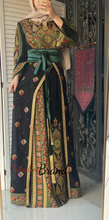 Lavish Black and Green Thob Dress with Detachable Back Skirt and Head Scarf