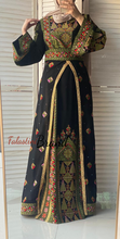 Lavish Black and Green Thob Dress with Detachable Back Skirt and Head Scarf
