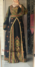 Lavish Black and Green Thob Dress with Detachable Back Skirt and Head Scarf