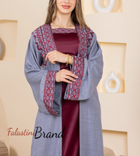 Gray and Burgundy 2 Pieces Abaya Set with Satin Inner Dress
