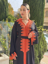 Elegant Crepe Caftan with Orange Zawak Embroidery