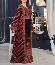 Amazing Black & Red Palestinian Embroidered Thobe Dress With Astonishing Embroidery