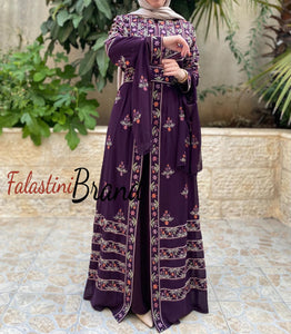 Purple 2-Pieces Embroidered Slit Sleeve Kaftan Dress