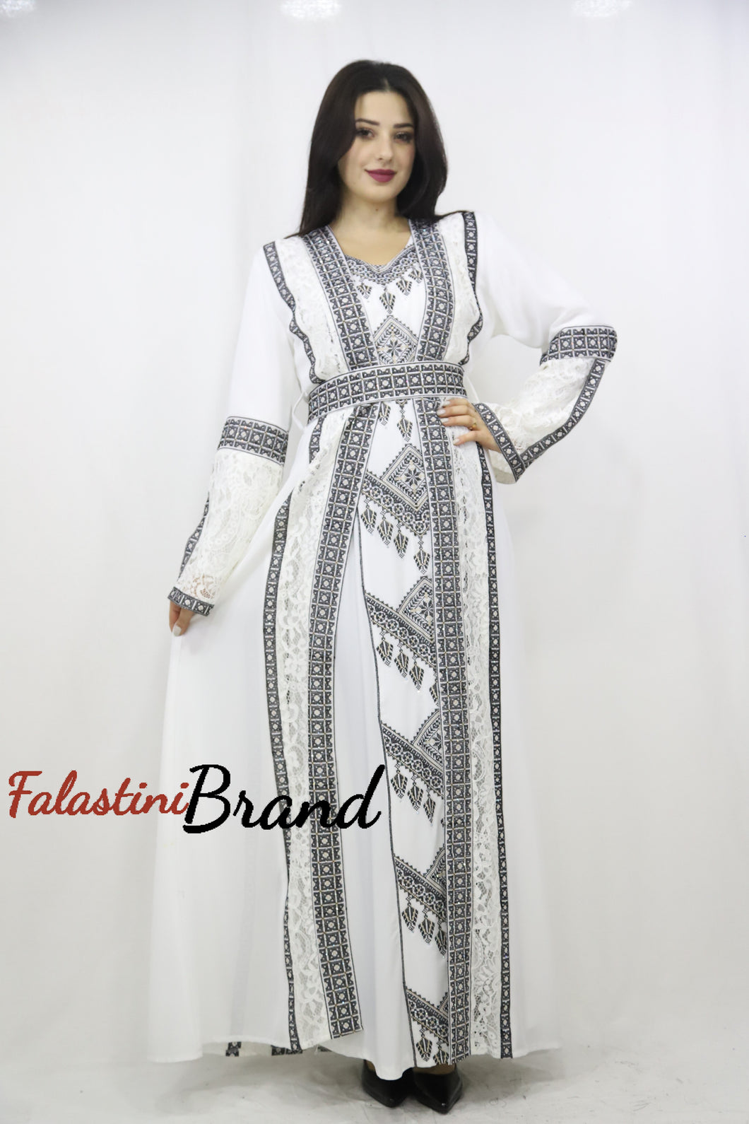 Two Pieces Amazing White And Black Palestinian Embroidered Dress