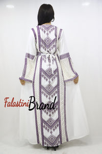 Two Pieces Amazing White And purple Palestinian Embroidered Dress