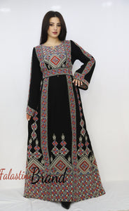 Unique Diamond Silver Embroidered Palestinian Dress