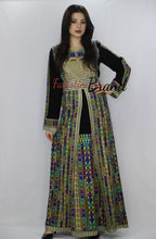 Charming Palestinian Embroidered Golden Green Thobe Dress Palestinian Embroidery