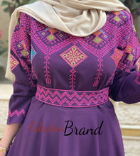 Elegant Purple Palestinian Embroidered Cloche Layered Dress