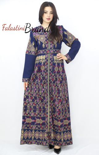 Navy Lite Queen Thobe Embroidered Palestinian Dress