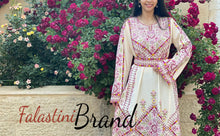 Manajil Off-White Palestinian Embroidered Floral Thobe Dress Palestinian Embroidery