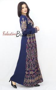 Navy Lite Queen Thobe Embroidered Palestinian Dress