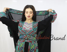 Gorgeous Black and Green Full Details Palestinian Embroidered Dress With Satin