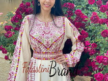 Manajil Off-White Palestinian Embroidered Floral Thobe Dress Palestinian Embroidery