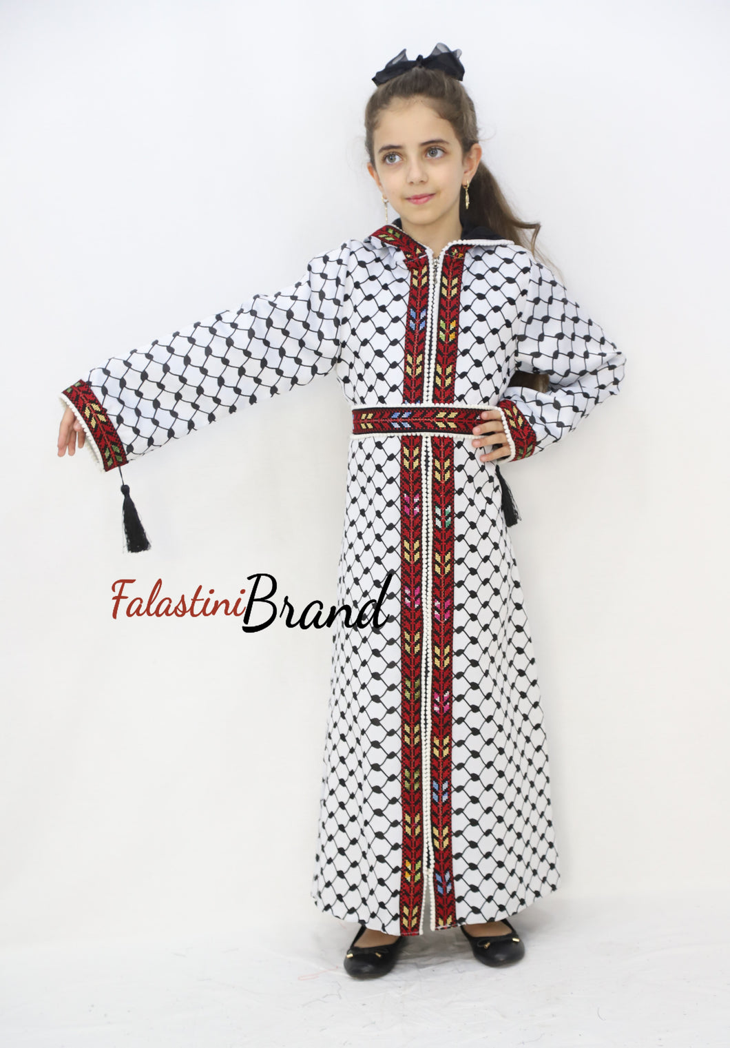 Little Girl Moroccan Style Kufeye Palestinian White  Dress