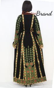 Black and Green Floral Palestinian Embroidered Thobe