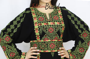 Black and Green Floral Palestinian Embroidered Thobe