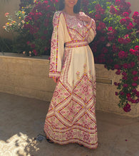 Manajil Off-White Palestinian Embroidered Floral Thobe Dress Palestinian Embroidery