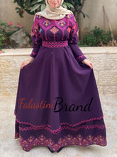 Elegant Purple Palestinian Embroidered Cloche Layered Dress