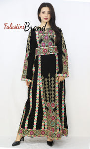 Black Floral Palestinian Embroidered Thobe