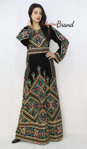 Manajil Palestinian Embroidered Floral Thobe Dress Palestinian Embroidery