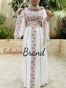 White Wide Sleeve Lined Embroidered Dress with Wonderful Embroidery