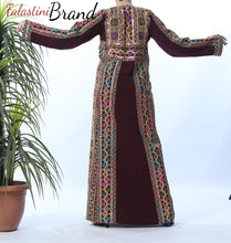 Amazing Burgundy Manajil Palestinian Embroidered Thobe Dress With Astonishing Embroidery