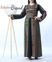 Amazing Dark Green Manajil Palestinian Embroidered Thobe Dress With Astonishing Embroidery