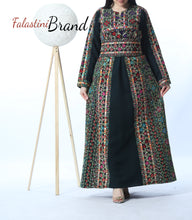 Amazing Dark Green Manajil Palestinian Embroidered Thobe Dress With Astonishing Embroidery