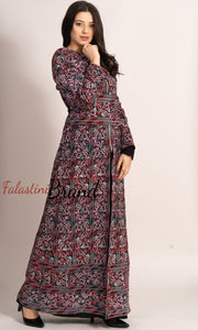 Wonderful Metallic Silver Threads Palestinian Embroidered Thobe Dress Long Sleeve