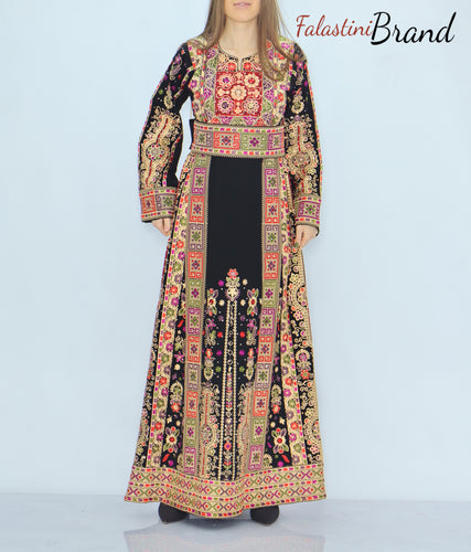 Amazing Black Malak Palestinian Embroidered Thobe Dress With Astonishing Embroidery