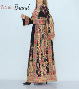 Amazing Black Malak Palestinian Embroidered Thobe Dress With Astonishing Embroidery