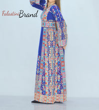 Amazing Blue Malak Palestinian Embroidered Thobe Dress With Astonishing Embroidery