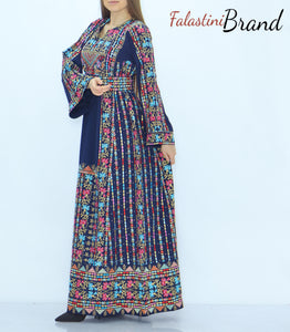 Amazing Navy Palestinian Embroidered Thobe Dress With Astonishing Embroidery