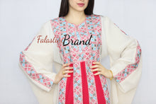 Stylish Cream Color Red Stripes Palestinian Embroidered Dress Thobe