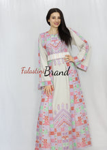 Elegant Cream Color Purple Palestinian Embroidered Dress Thobe