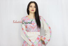 Elegant Cream Color Purple Palestinian Embroidered Dress Thobe