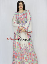 Elegant Cream Color Dark Purple Palestinian Embroidered Dress Thobe